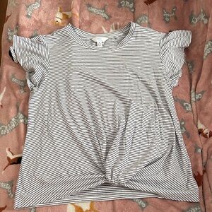 Striped Ruffle Sleeve Top - Black and White